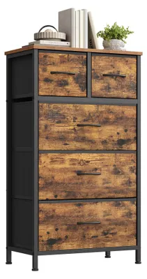 Image de SONGMICS : Commode avec 5 tiroirs en tissu, meuble de rangement, armoire pour chambre