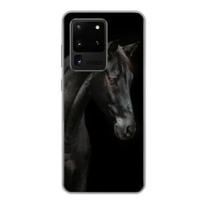 Produktbild von MuchoWow® Handyhülle Schutzhülle Hülle für Samsung Galaxy S20 Ultra Pferd - Tiere - Schwarz - Porträt Silikon Softcase Handy Hülle - Karteninhaber