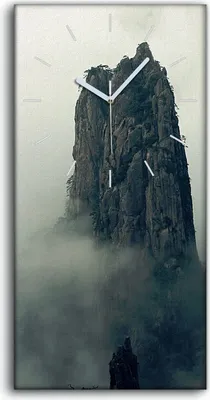 Produktbild von Wohnzimmer-Bild Leinwand Uhr 30x60 Malerei Berge Nebel Bäume Wolken Kunst - weiße Hände