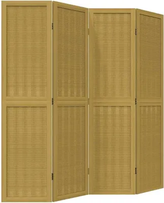 Imagen del producto de 4-TLG. Panel divisor de ambientes marrón, biombo plegable fabricado en madera maciza de Paulownia y bambú, con una altura de 160 cm. Ideal como separador de ambientes para salón, dormitorio y oficina, con un ancho de 140-145 cm