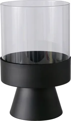 Produktbild von Windlicht - Schwarz - Transparent - Glas - H 29 cm - mit Metallfuß