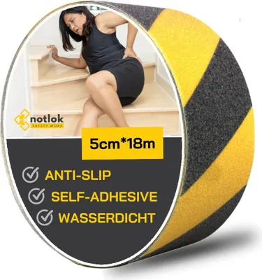 Productafbeelding van Notlok Veiligheidsfolie - Antislip Tape [18 meter x 5 cm] Zwart-Geel | Antislipfolie voor binnen- en buitengebruik | Antislipstroken
