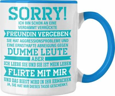 Produktbild von Trendation - Geschenk für Freund Valentinstag Lustig Humor Verrückte Freundin Liebe Und Ja Sie Hat Mir Diese Tasse Geschenkt (Blau)