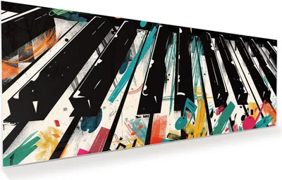 Produktbild von Glasbild 125x50cm in XXL für Wohnzimmer, Schlafzimmer Motiv Musiknoten Klavier