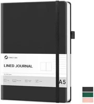 Produktbild von Notizbuch A5 Liniert Hardcover, 120g/m?Dickes Premium Säurefreies Papier, 160 Seiten Journal mit Gummiband & Innentasche, 14,5 x 21,3 cm (Schwarz)
