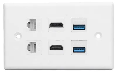 Obrázok produktu pre 6-portová nástenná doska s multimediálnym rozhraním 2xHD, 2xCat6, 2xUSB 3.0, RJ45, určená pre HDTV, projektor a počítač