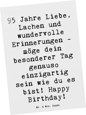 Produktbild von Mr. & Mrs. Panda Ansichtskarte Spruch 95. Geburtstag - Weiß - Geschenk, Kunstkarten, Postkarten, Freude, besondere Geschenke, Geburtstagsgeschenk, 95 Jahre, Fotokarte