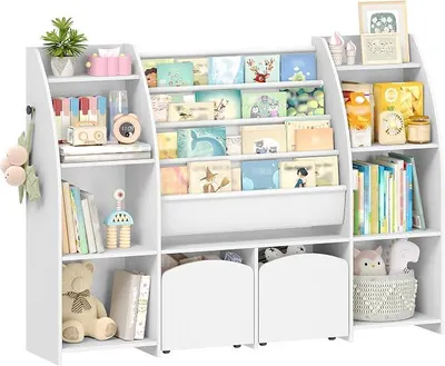Imagen del producto de Estantería para guardería Silecomplaza, con soporte para revistas, 30 x 140 x 100 cm, color blanco