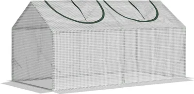 Produktbild von Weißes Tomatengewächshaus 120x60x60cm für Balkon & Garten, PE-Gitterfolie mit Fenster, Stahl-Foliengewächshaus für Gemüse, Blumen, Pflanzen