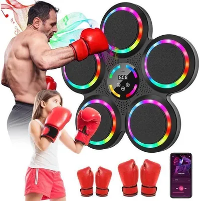 Produktbild von Musikalische Boxmaschine – Tragbares, wandmontiertes elektronisches Gerät – 9 Geschwindigkeiten – Bluetooth – Inklusive Boxhandschuhe