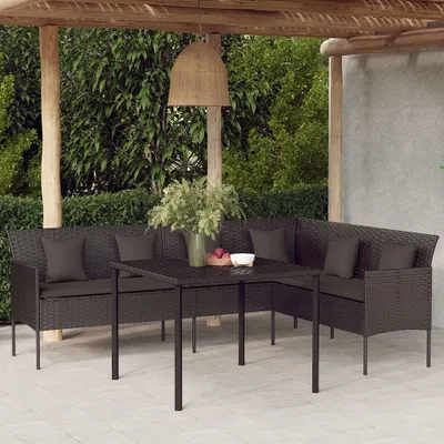 Image de The Living Store Canapé de jardin en L avec coussins Noir Poly Rattan