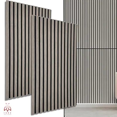 Immagine prodotto di Pannelli acustici 3D doghe MDF con feltro 1040x520x15mm - 2 pezzi (1,08m²) | fonoassorbenti e decorativi | rivestimento murale effetto legno 11002D