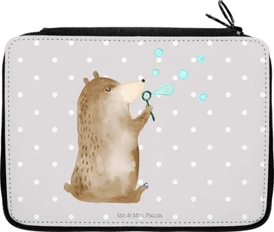 Produktbild von Mr. & Mrs. Panda Federmappe Bär Seifenblasen - Grau Pastell - Geschenk, Mäppchen, Bleistiftetui, Teddy, Stiftemappe, Schlampermäppchen, Federmäppchen