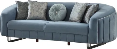 Produktbild von Villa Möbel Sofa Angela Grau 3-Sitzer Handmade, pflegeleichter Mikrofaser Samtstoff, inkl. Kissen