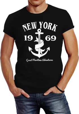 Produktbild von Herren T-Shirt Anker New York Slim Fit Neverless® schwarz 4XL