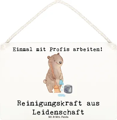 Produktbild von Mr. & Mrs. Panda Deko Schild Reinigungskraft Leidenschaft DIN A6 - Weiß - Geschenk, kleine aufmerksamkeit, Wandbild, Holzschild, wandtafel, Türschild