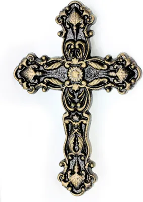 Produktbild von UHRIG Massives WAND KREUZ aus Gusseisen, Schmiedeeisen Kruzifix, 25cm hoch. Farbe: Antik Schwarz/Gold