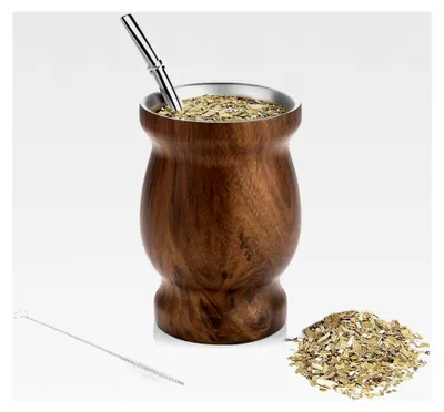 Produktbild von Yerba Mate Tassen-Set aus Edelstahl, 266 ml, mit 1 Yerba Mate-Becher, 1 Bombilla-Strohhalm und 1 Reinigungsbürste – ideal für Teeliebhaber