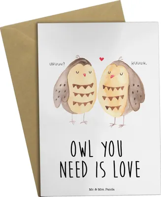 Produktbild von Mr. & Mrs. Panda neujahrskarte Eulen Liebe - Weiß - Geschenk, Owl, Grußkarte, Eule, einladungskarten, Hochzeit Spruch, Grußkarten, dankeskarten, osterkarte
