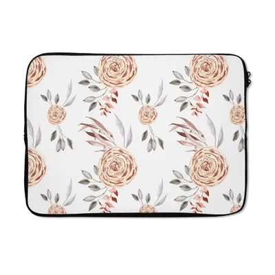 Produktbild von MuchoWow® Laptop Hülle 13 Zoll Rosen - Gold - Braun - Weiß Laptoptasche - Laptophülle - Sleeve - Rundumschutz