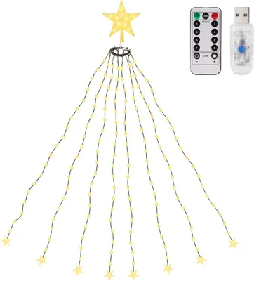 Produktbild von Salcar 1.5m 130 LED USB Lichterkette 9 Lichtmodi Christbaumbeleuchtung Lichterkette mit Ring LED Weihnachtsbeleuchtung Innen Weihnachtsbaum Deko