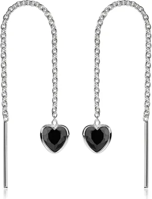 Produktbild von MATERIA by Matthias Wagner Herz Durchzieher Ohrringe 925 Silber für Damen mit Zirkonia schwarz SO-480-Schwarz