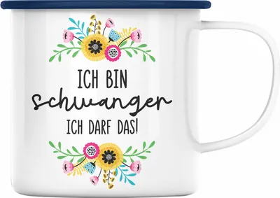 Produktbild von Trendation - Ich Bin Schwanger Ich Darf Das Emaille Tasse Geschenk Frau Schwangerschaft Geschenkidee (Blau)