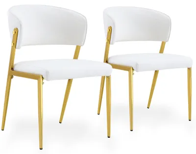 Productafbeelding van Set van 2 eetkamerstoelen van kunstleer, met gestoffeerde rugleuning en metalen poten, wit/goudkleurig