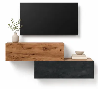 Produktbild von WEST TV-Lowboard 2x 100cm, wandhängend, mit Stauraum, versetzt montierbar, Gold Eiche und Charcoal