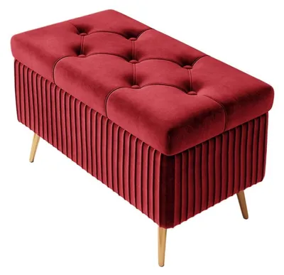 Obrázek produktu pro Lavička s úložným prostorem, 80 cm, tmavě červená, sametová potahová látka, kovové nohy