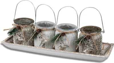Produktbild von Deko-Set 5tlg. 39cm Adventsleuchter »Advents-Teelichthalter« Platte m. 4 Teelichtleuchtern aus farbglas mit Frost Effekt Formano