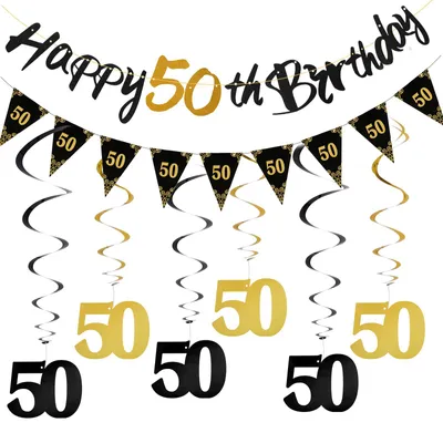 50. Geburtstag Deko Schwarz Gold – Banner, Girlande & Spiralen