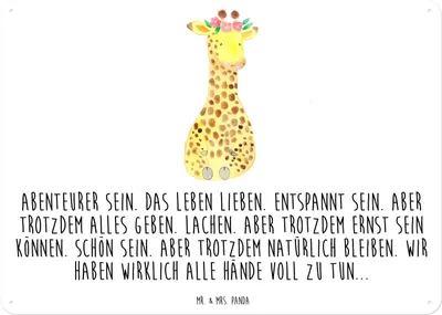 Produktbild von Mr. & Mrs. Panda tafel Giraffe Blumenkranz DIN A3 - Weiß - Geschenk, Afrika, Wandbild, Retro Blechschild, Schild, Freundin, Metallbild, Selbstliebe, Türschild, Abenteurer