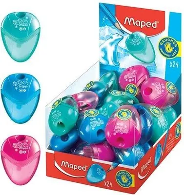 Zdjęcie produktu dla Maped 032211, Temperówka ręczna, Niebieski, Zielony, Różowy, Pudełko wystawowe, 24 szt., Francja