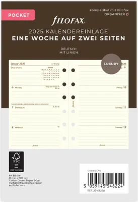 Produktbild von FILOFAX Kalendereinlage 2025 POCKET 1 Woche - 2 Seiten  Baumwolle cream deutsch 25-68258