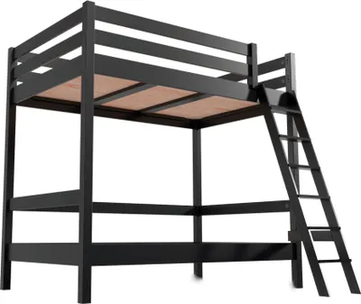 Produktbild von Etagenbett 2-Sitzer 120x200 für Erwachsene Treppe Holz Sylvia - Schwarz