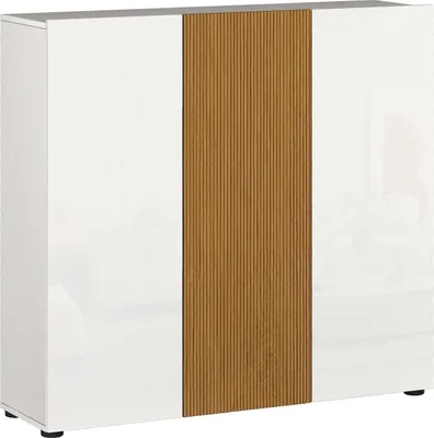 Image de Schuhkommode >Lady< 10 Böden, weiss hochglanz / Eiche Dekor - 120x115x34 (BxHxT)
