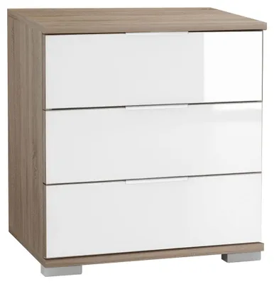 Produktbild von Nachtkommode Easy Plus Nachtschrank 52x38x56cm Farbe wählbarEiche sägerau / Glasweiß