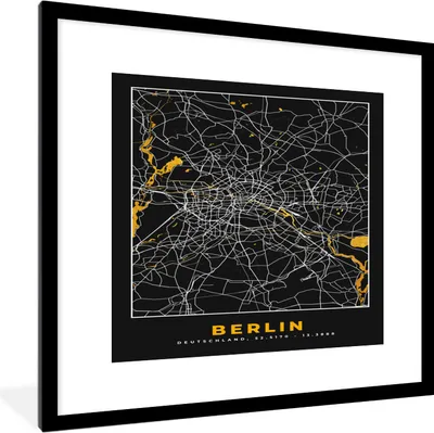 Produktbild von MuchoWow® Gerahmtes Poster Berlin - Deutschland - Karte - Stadtplan - Gold 40x40 cm - Poster mit Schwarzem Bilderrahmen Wandposter Rahmen Foto Bilder - Poster - Plakat im Rahmen