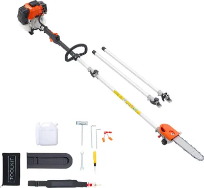 Zdjęcie produktu dla SucceBuy Podnośnik benzynowy, 43 cm3, 2-suwowy, piła teleskopowa z obrotową głowicą, wysuwany drążek 2,11–3,61 m, prowadnica 25,4 cm, zbiornik 850 ml, idealny do przycinania drzew