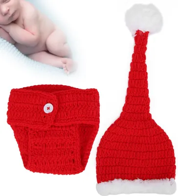 Produktbild von Baby-Häkel-Weihnachtsmütze, handgefertigt, weiche Neugeborenen-Fotografie-Requisite, Säuglingsstrick