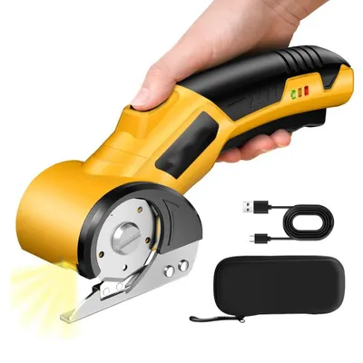 Image de Cisaille électrique, Cisaille électrique sans fil avec interrupteur de sécurité, protège-lame, éclairage LED, design ergonomique, pour carton, tissu, cuir