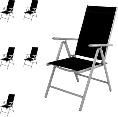 Image de 6 pièces Chaise de jardin à dossier haut chaise pliante aluminium - textile gris argenté/noir