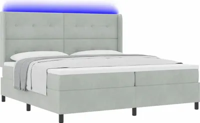 Produktbild von Boxspringbett mit LED-Lichtleisten Hellgrau 200 x 200 cm Samt