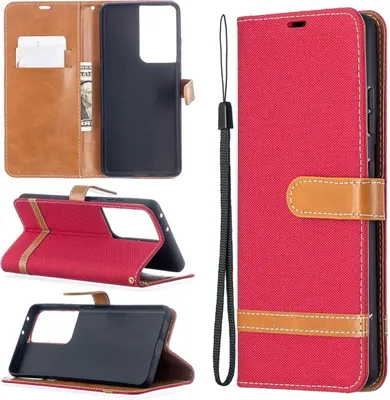 Produktbild von König Design Hülle kompatibel mit Samsung Galaxy S21 Ultra Kunstleder Handyhülle - Handy Case Rot