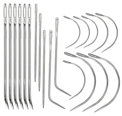 Image de Jeu de 20 aiguilles à coudre, avec un chas large et courbées, en acier inoxydable, pour le cuir et le rembourrage