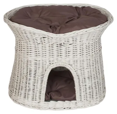 Image de Panier en osier fait à la main pour chiens et chats, avec coussin