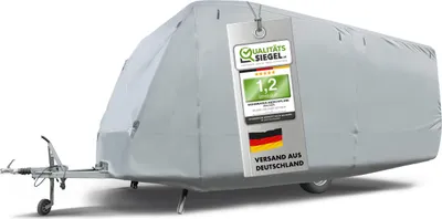 Produktbild von WALSER Premium Wohnwagen Abdeckplane, 100% wetterfeste Wohnwagenabdeckung, wasserdichte Wohnwagenplane mit UV-Schutz, Wohnwagen Schutzhülle, Wohnwagen Abdeckung inkl. Aufbewahrungstasche 810x250x220cm