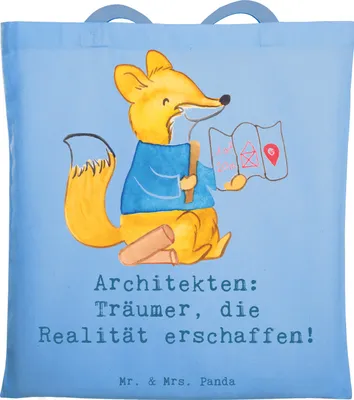 Produktbild von Mr. & Mrs. Panda Jutebeutel Architekt Träumer - Sky Blue - Geschenk, Berufspassion, Baumwollbeutel, personalisierte Geschenke, Tasche, Gebäudegestalter, kreative, Beruf