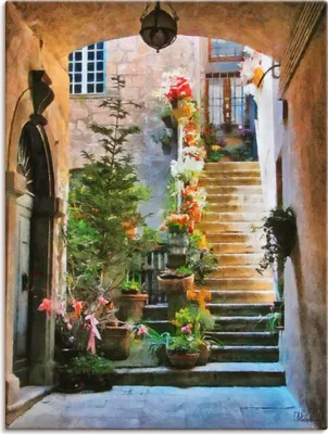 Produktbild von ARTland Leinwandbild Treppe mit Blumen Größe: 60x80 cm